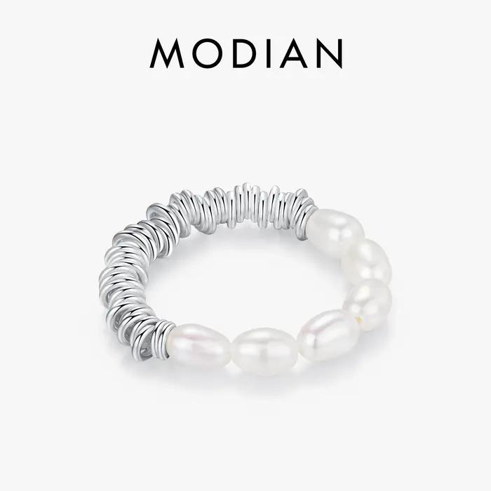 MODIAN-Bague en argent regardé 925 véritable, perle naturelle baroque, matiques réglables géométriqu