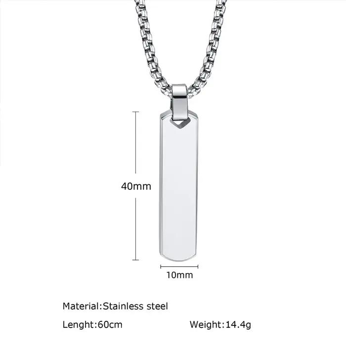 Collier de barre carrée gravé au Laser pour hommes et femmes