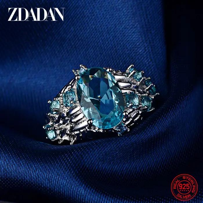 ZDADAN – bague en argent 925 avec aquamarine pour femmes, bijoux de mariage à la mode