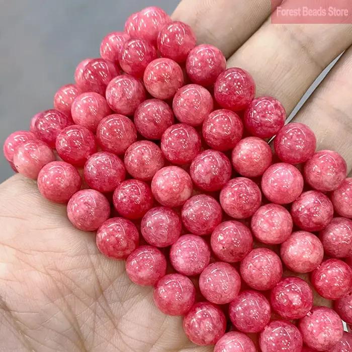 Perles Rondes en Pierre Naturelle de Rhodochrosite Rouge