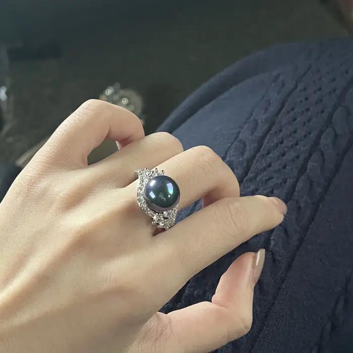 Bagues élégantes en argent 925 avec perles noires pour femmes