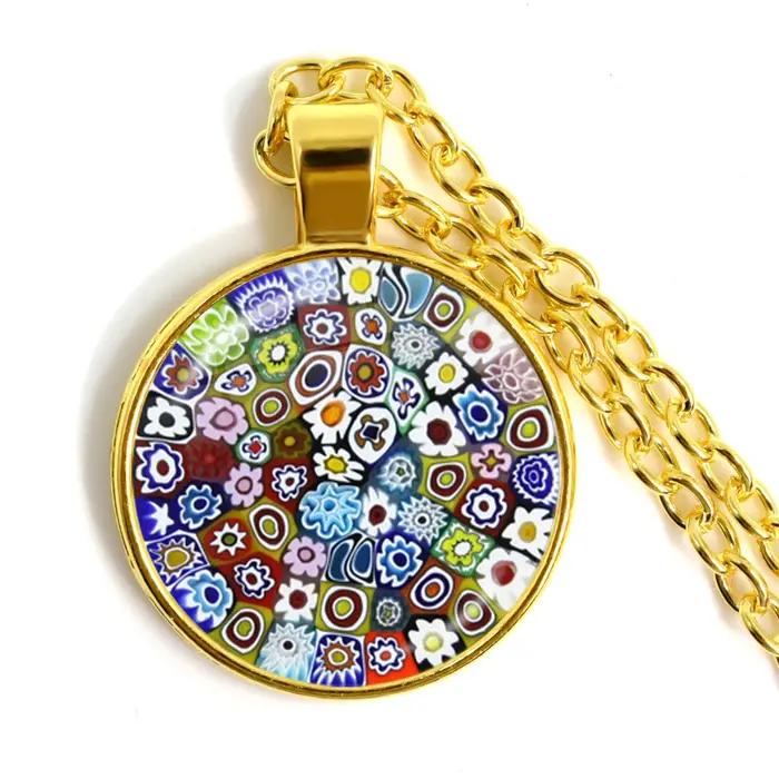 Murano Millefiori pendentif collier multicolore fleur 25mm verre Cabochon collier bijoux pour femmes hommes cadeau en gros