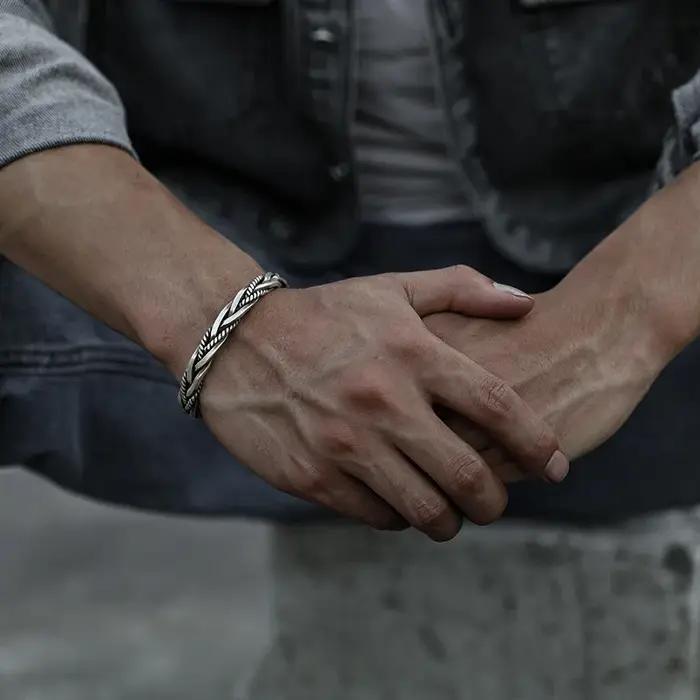 Créateur de mode 925 en argent Sterling tressé tissé Bracelet homme femmes neutre rétro thaïlandais Original fait à la