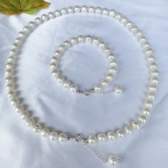 Ensembles de bijoux en perles blanches véritables