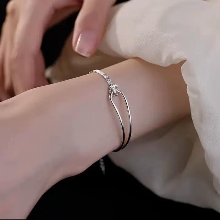 Bracelet en argent sterling 925 avec nœuds entrelacés pour femmes et filles, style vintage minimaliste, chaîne réglable, bijou de fête, cadeau