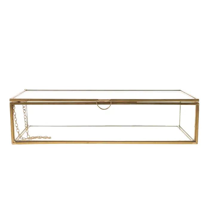 Boîte à bijoux vintage en verre, organisateur rectangulaire avec couvercle, présentoir de vanité, conteneur de rangement décoratif pour la maison, pour bagues et bracelets