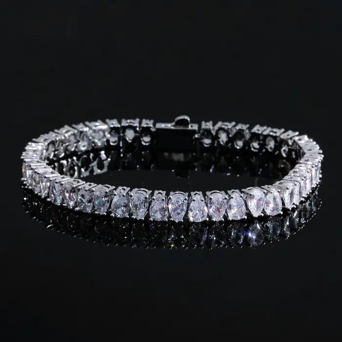 Bracelet en diamant Hip Hop pour femmes, chaîne tennis en zircon cubique, bijoux de luxe scintillants en forme de larme