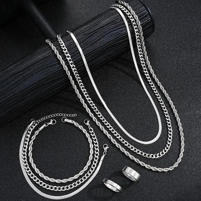 Ensemble de bijoux simples en acier inoxydable pour hommes