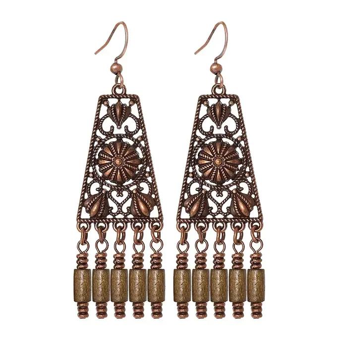 Nouvelles boucles d'oreilles rondes géométriques ethniques pour femmes, couleur or, perles métalliques, pompon, turquoise, boucles d'oreilles bohèmes, bijoux indiens