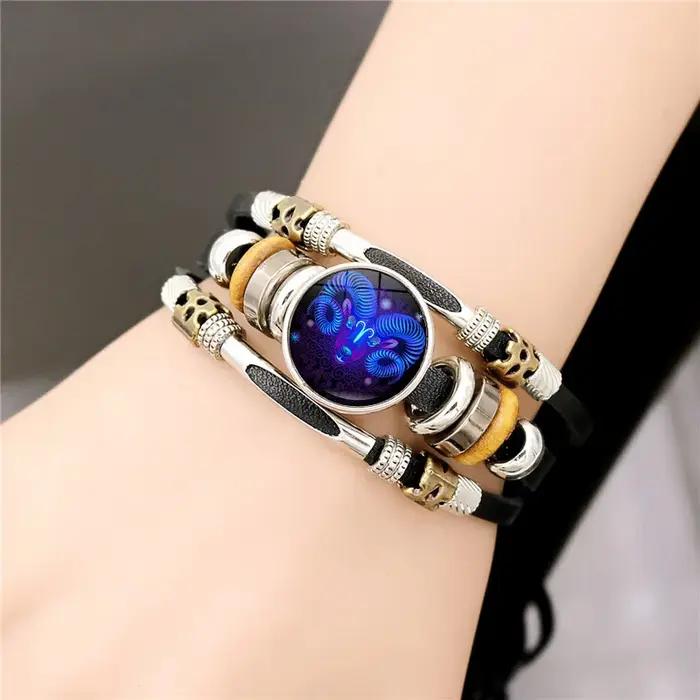 Constellations Bracelet en cuir lumineux rétro multicouche