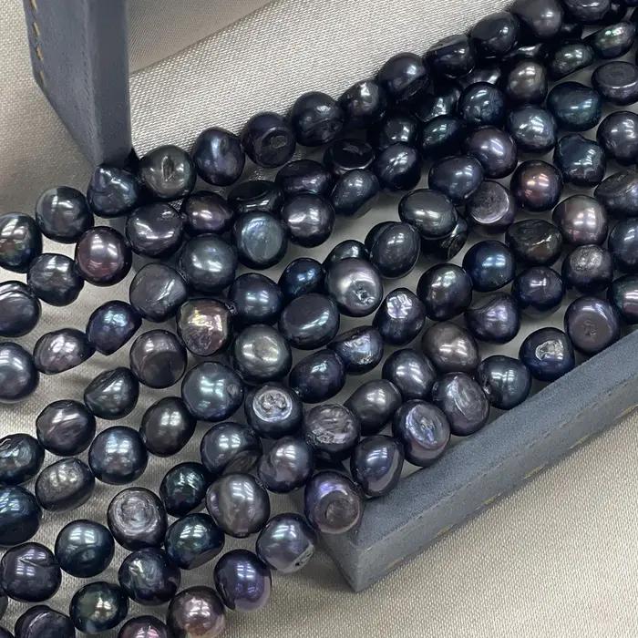 Perles d'eau douce presque rondes bleu-violet 6-8mm, perles doublement polies pour la fabrication de