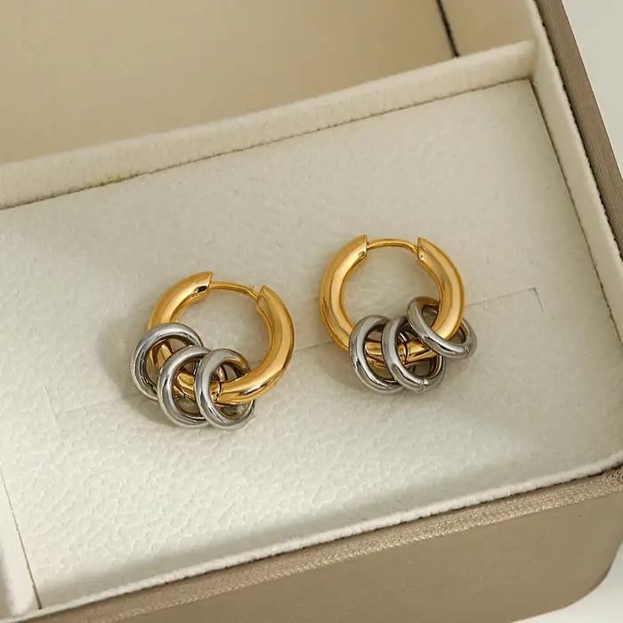 Greatera deux tons anneau Huggie boucles d'oreilles pour femmes plaqué or métal géométrique rond cercle