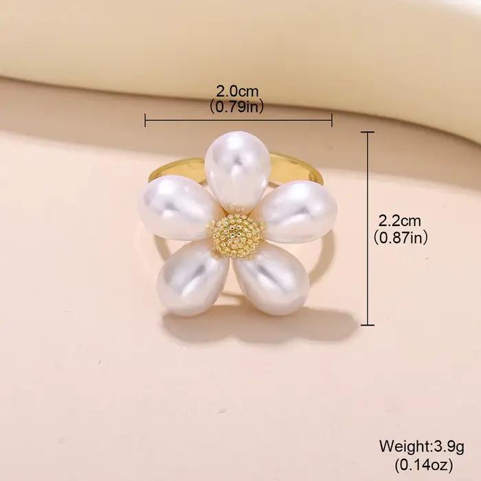 Bague en perles et motifs floraux plaquée or 18 carats romantique pour femmes occasions spéciales fiançailles mariage