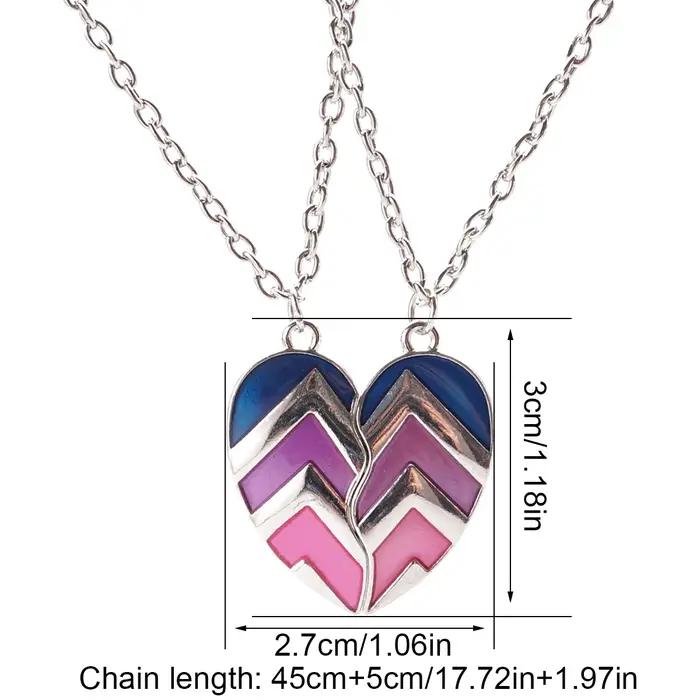 2 pièces/ensemble meilleur ami pendentif collier pour femmes arc-en-ciel coeur