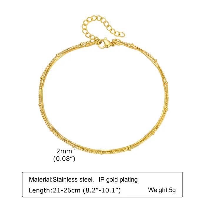 Bracelet de cheville double couche pour femme, perle ronde, carré, salle, pied, simplicité, tempéram