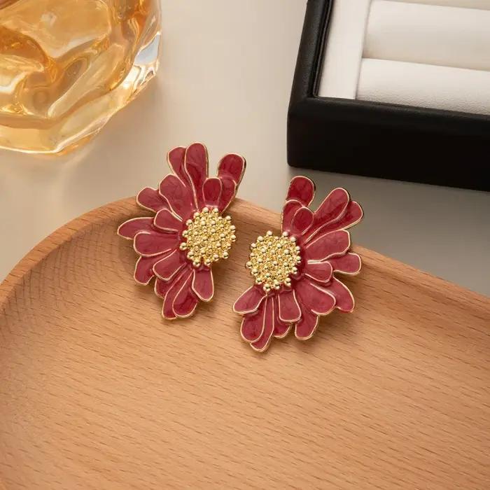 Boucles d'oreilles pétales en métal de couleur rose blanc pour femmes personnalité mode fleur