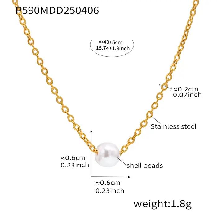 Magnifique collier ras du cou à chaîne au design simple pour femme, pendentif perle, bijou en acier inoxydable plaqué or 18 carats