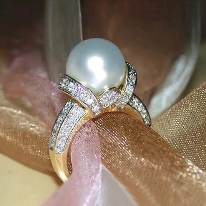 Huitan nouveau Design grande bague en Imitation de perle pour femmes