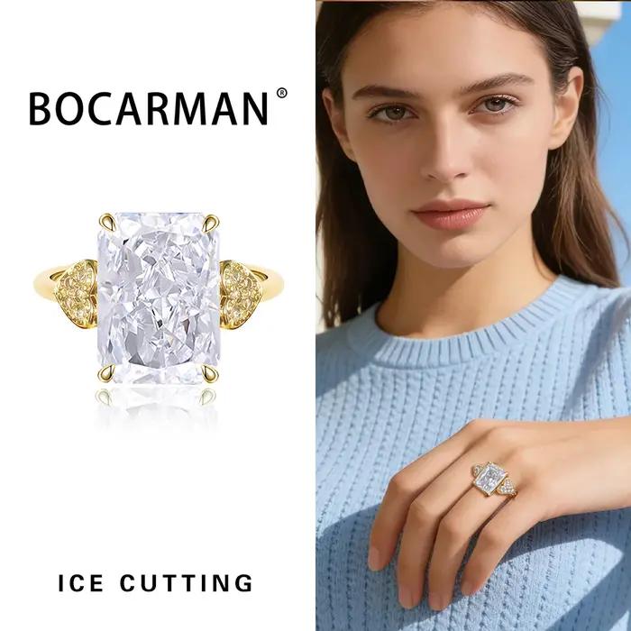 BOCARMAN – bague en zircon vert menthe pour femmes, bague de mariage rectangulaire en cuivre, style