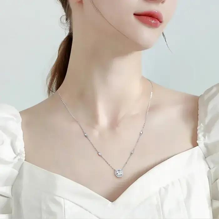 Collier en Argent Sterling 925 Serti de Moissanite Blanc 1 Carat Occasions Spéciales Femme