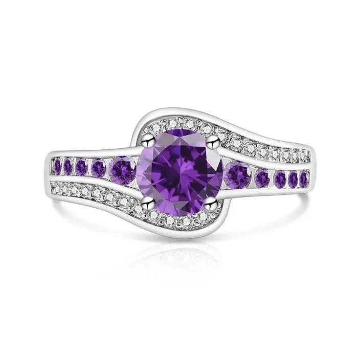 Bague simple et élégante en argent sterling 925 avec zircon rond et design géométrique