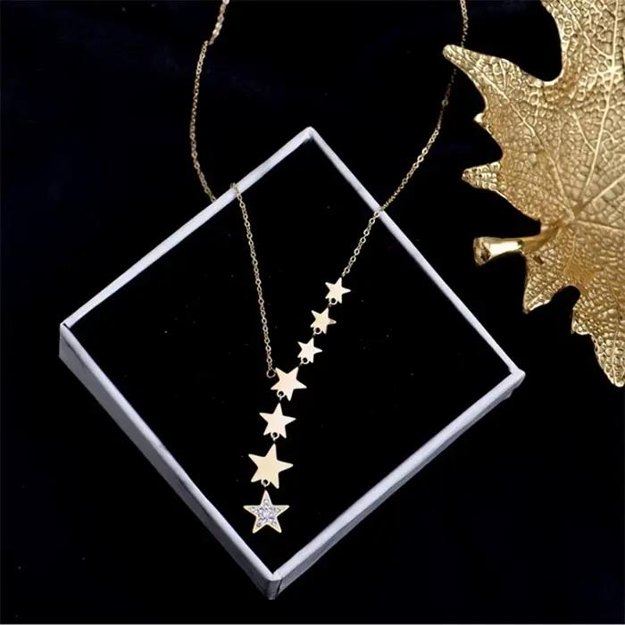 XIYANIKE 316L acier inoxydable étoiles Zircon colliers breloques chaîne