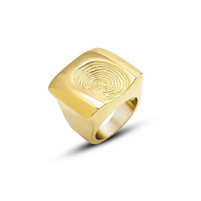 Bague punk en acier inoxydable plaqué or pour femme, bague en métal de couple, empreinte digitale ex
