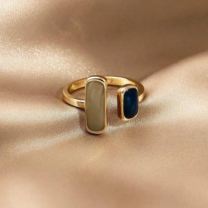 Bague en émail goutte à goutte colorée réglable pour femmes, mode rétro géométrique couleur or, anne