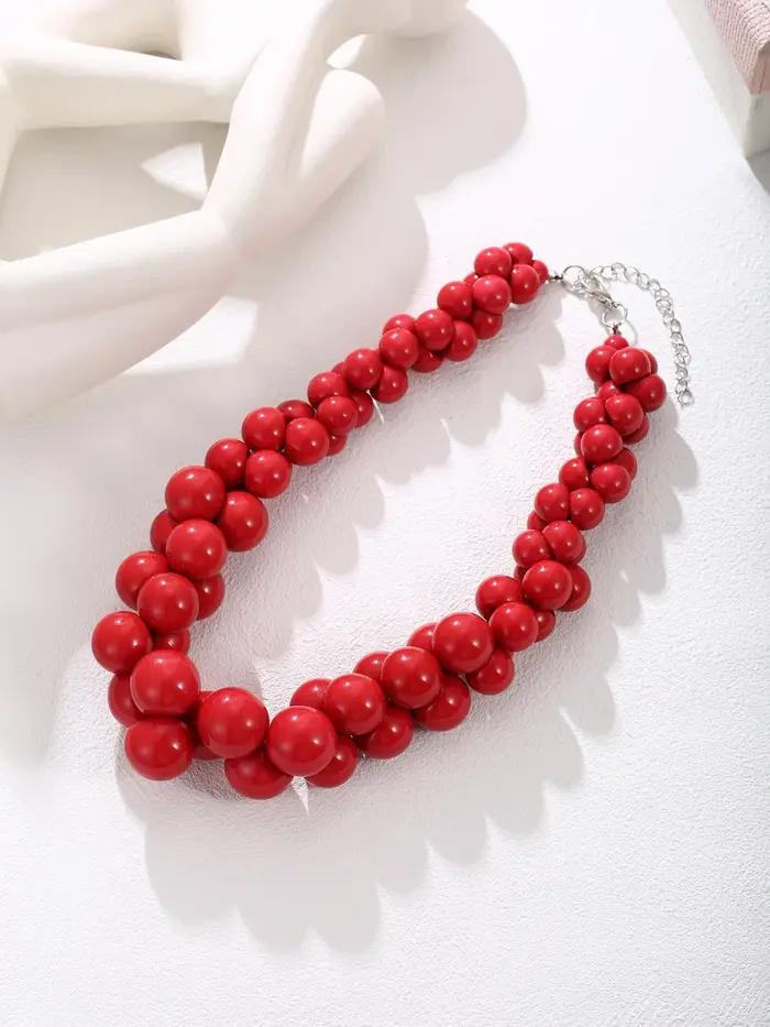 Collier de corail rouge en résine superposée à double couche de style bohème pour femmes