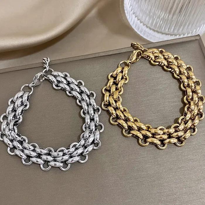 Bracelet à chaîne épaisse en acier inoxydable pour femmes