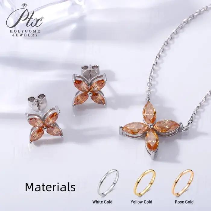 Collier et boucles d'oreilles trèfle à quatre feuilles en argent sterling 925 avec Moissanite taille Marquise pour femmes occasions spéciales