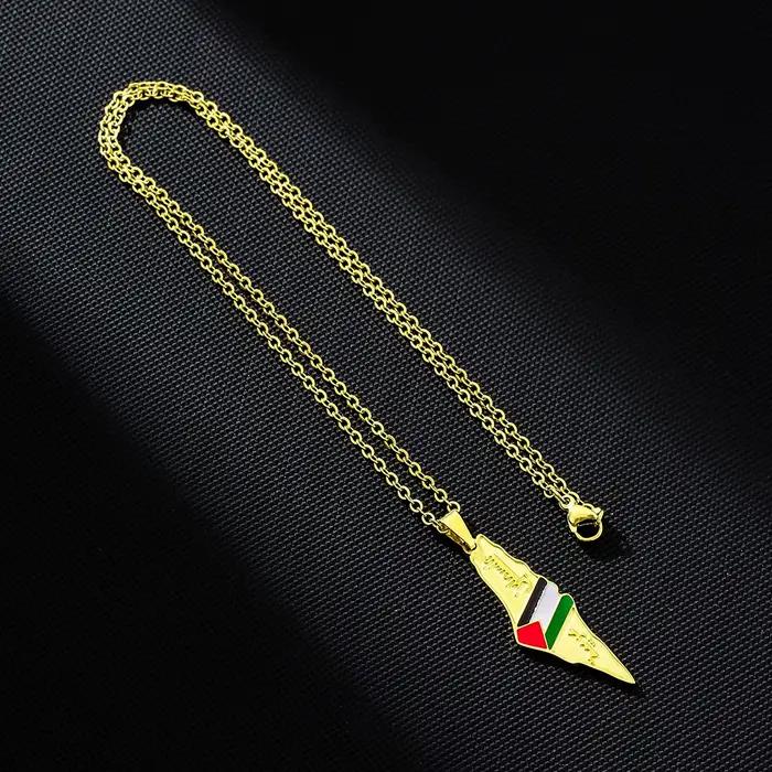 Collier pendentif carte de la Palestine pour hommes et femmes