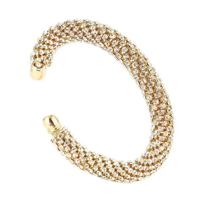Bracelets à Manchette Ouverte en Or et Argent pour Femme, Bijoux Extensibles en Clip et Strass, Cade