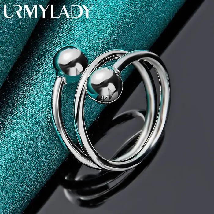 URMYLADY – bague Double tête ronde en argent Sterling 925 pour femmes