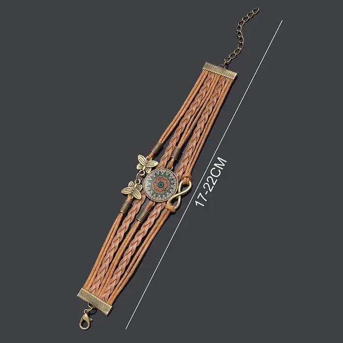 Bracelet Mandala Fleurs en cuir tissé vintage multicolore pour femmes et hommes occasions spéciales