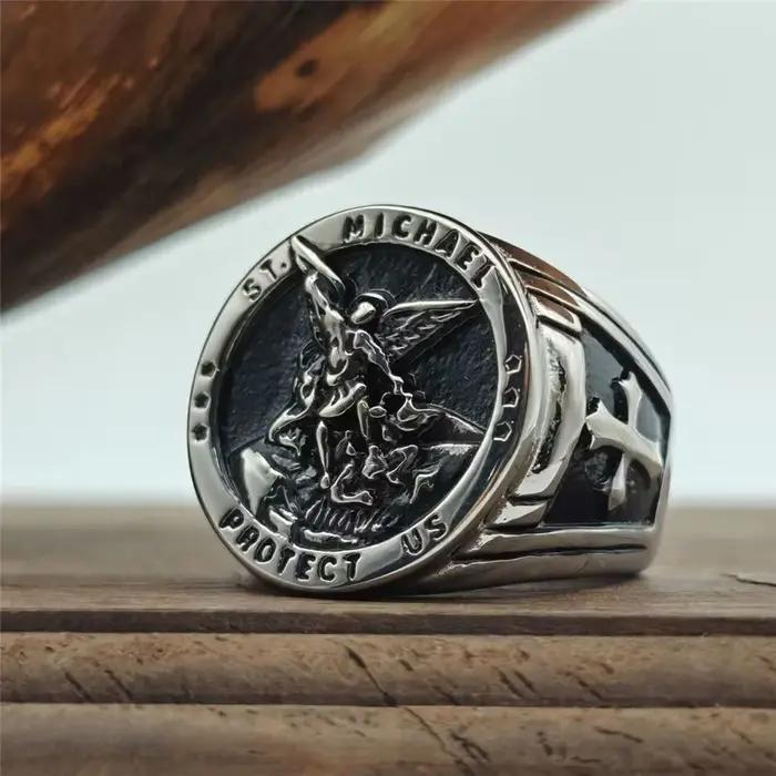 ST MICHAEL – bague solide en acier inoxydable 316L, bijoux Saint Protect Us, bagues d'ange