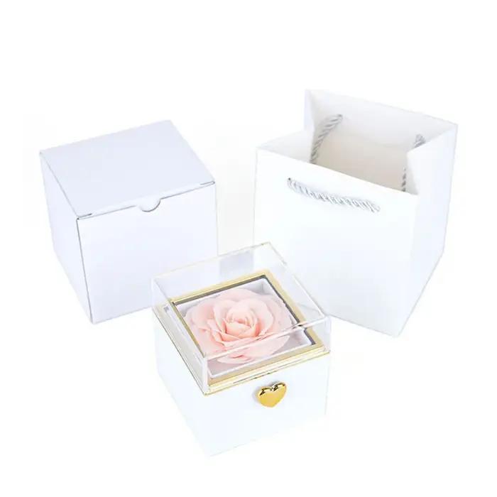Boîte à bijoux rotative pour rose éternelle, présentoir de bague de fiançailles, boîtes à bagues de luxe, rangement de colliers, présentoir à bijoux