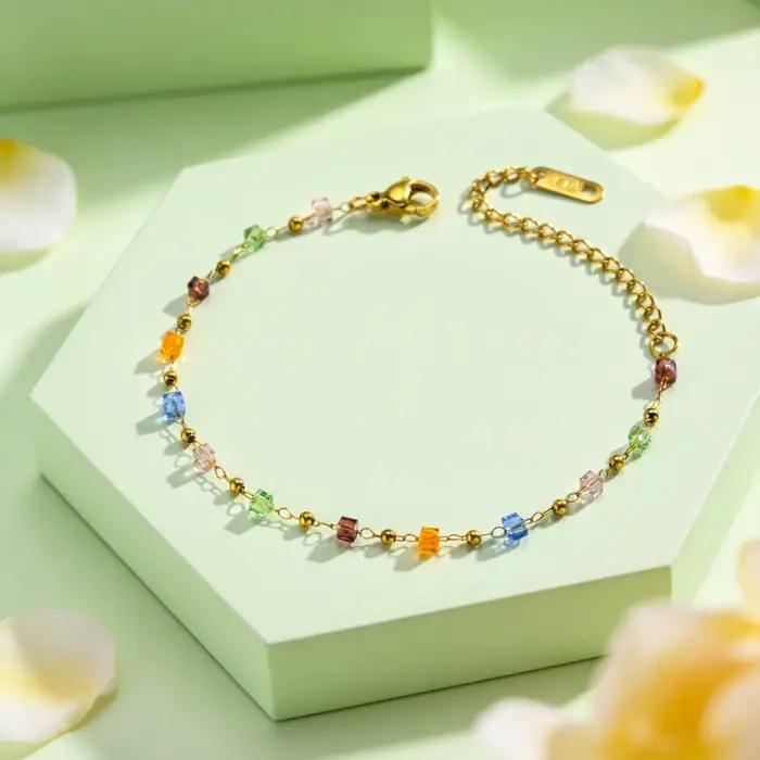 Bracelet en perles de cristal colorées pour femmes, chaîne de perles géométriques, bracelets en acie