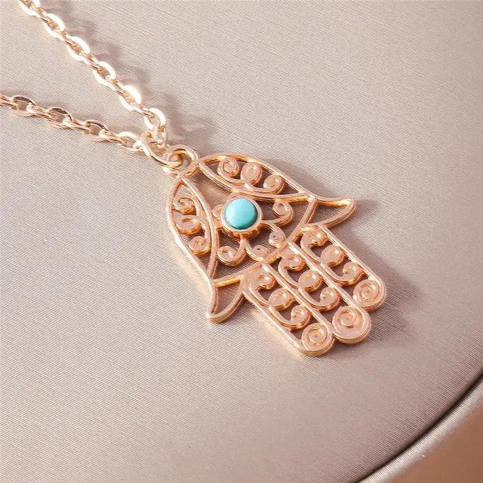 Collier ethnique Aihua avec pendentif main de Fatma pour femmes et hommes