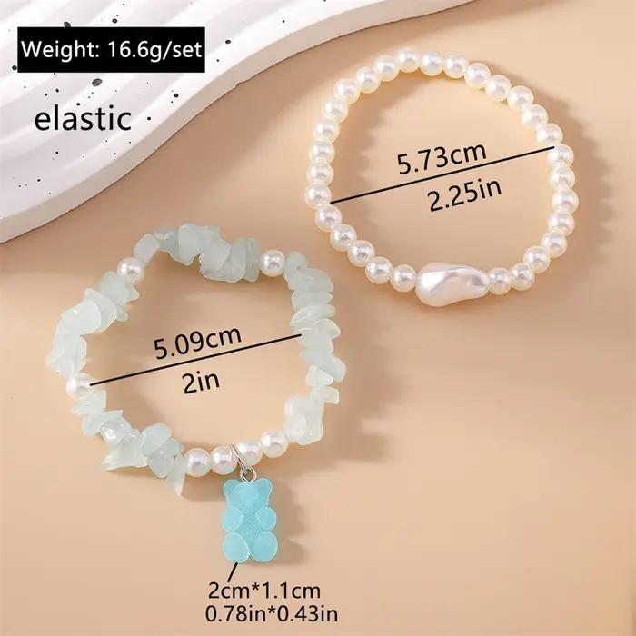 Lot de 2 bracelets bohèmes faits à la main avec perles d'imitation pour femmes