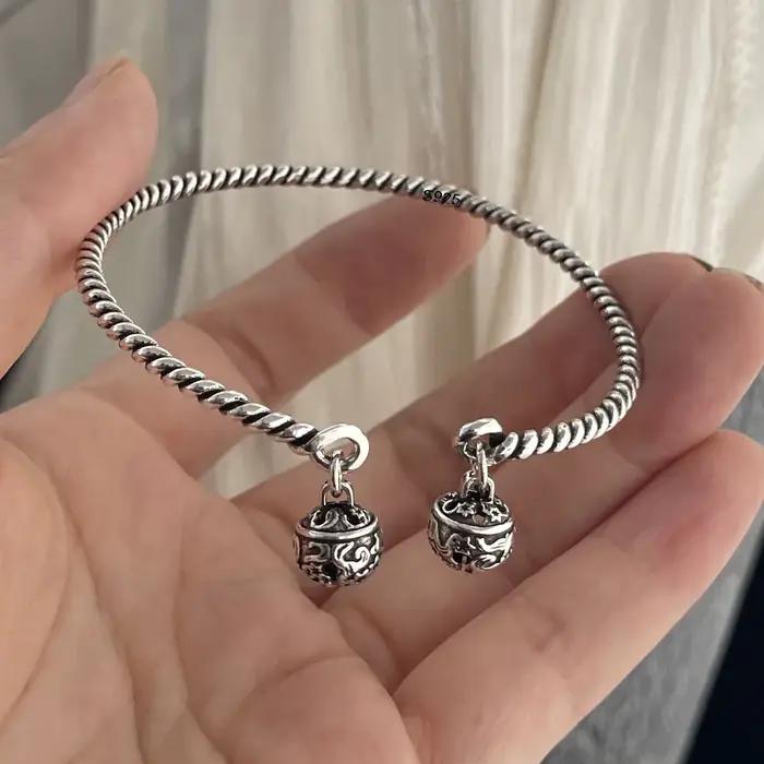 Bracelet rétro en argent Sterling 100% massif 925 pour femmes et hommes