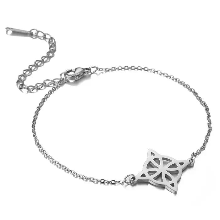 Bracelet à breloques géométrique avec nœud de sorcière pour femmes, pendentif en acier inoxydable, c