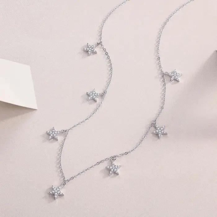 Collier Moissanite en Argent Sterling 925 avec Pendentif Étoile Plaqué Or Blanc Bijoux Fins Occasions Spéciales Femme