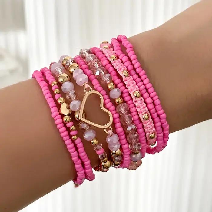 Ensemble de Bracelets bohème en perles de riz faites à la main, en forme de cœur, accessoires de bij