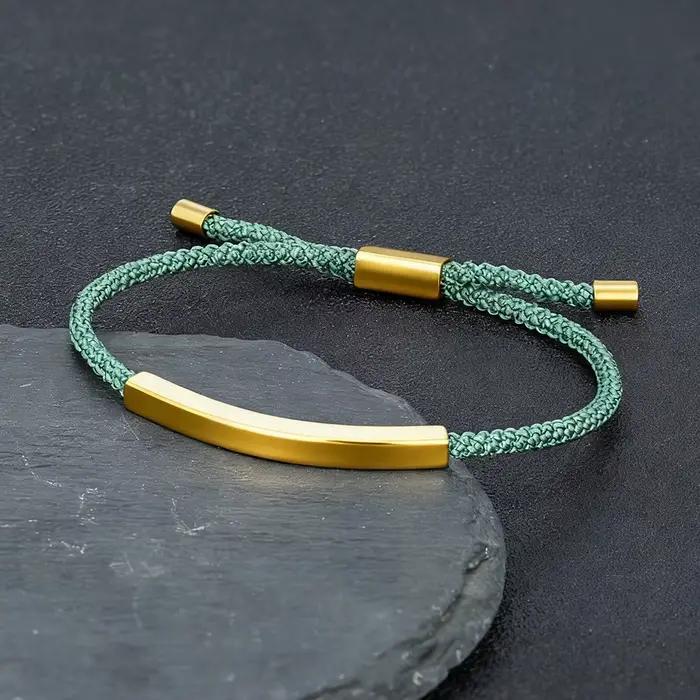 Bracelet avec Logo gravé personnalisé, numéro SOS, couleur or, en acier inoxydable, pour hommes et femmes, corde tressée réglable, bijoux