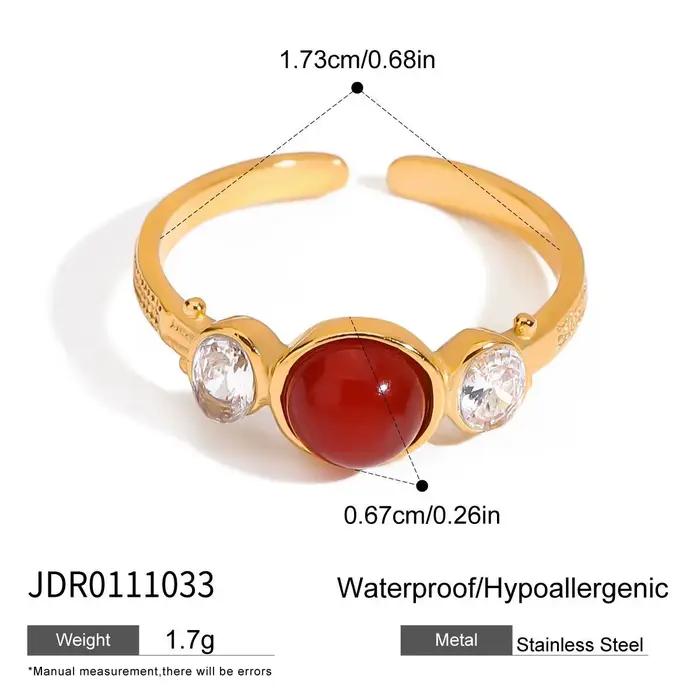 Ars – bagues en pierre d'agate rouge, bague en acier inoxydable plaqué or 18 carats pour femmes, bag