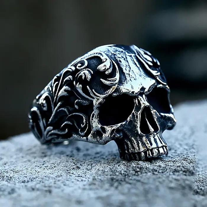 Bague gothique Vintage en forme de crâne sculpté pour hommes et femmes