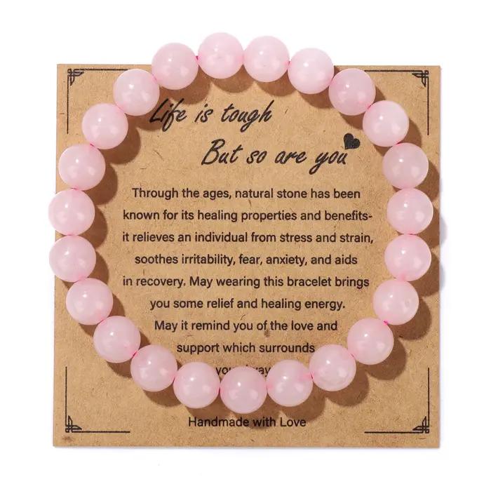 Bracelets en quartz rose naturel pour hommes et femmes, relaxant, anlande, guérison énergétique, pie