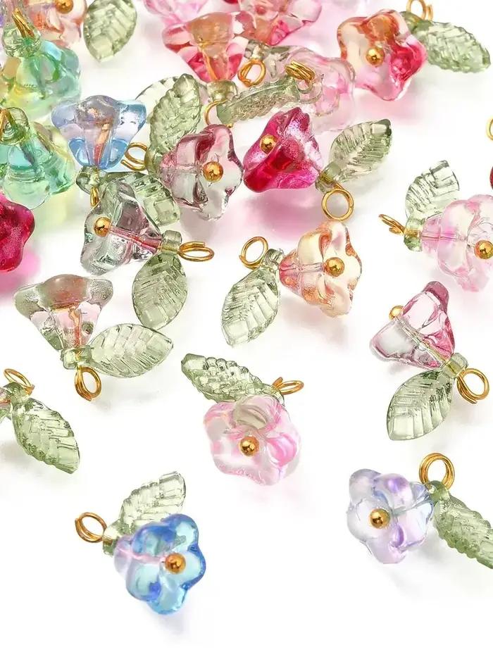 30 pièces 6 couleurs pendentifs perles fleur avec résultats dorés breloques pour femmes collier Bracelet boucles d'oreilles fabrication de bijoux à bricoler soi-même