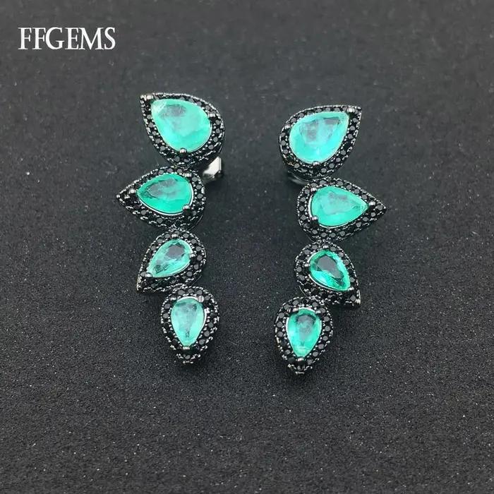 FFGems-Boucles d'Oreilles en Émeraude Synthétique pour Femme